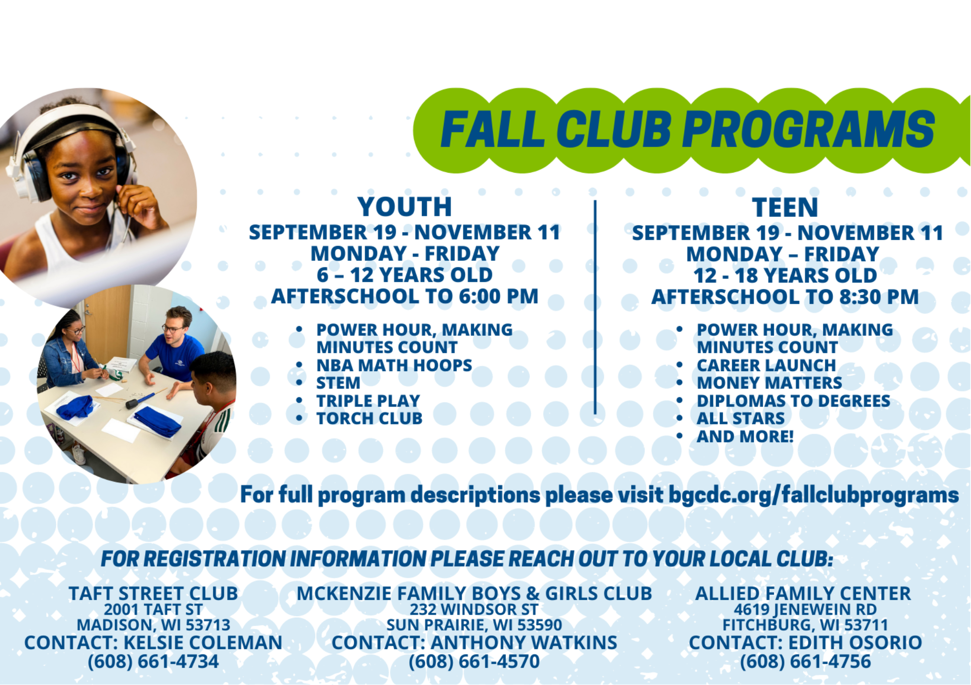 Fall Club Programs & Events - Boys & Girls Clubs of Dane County